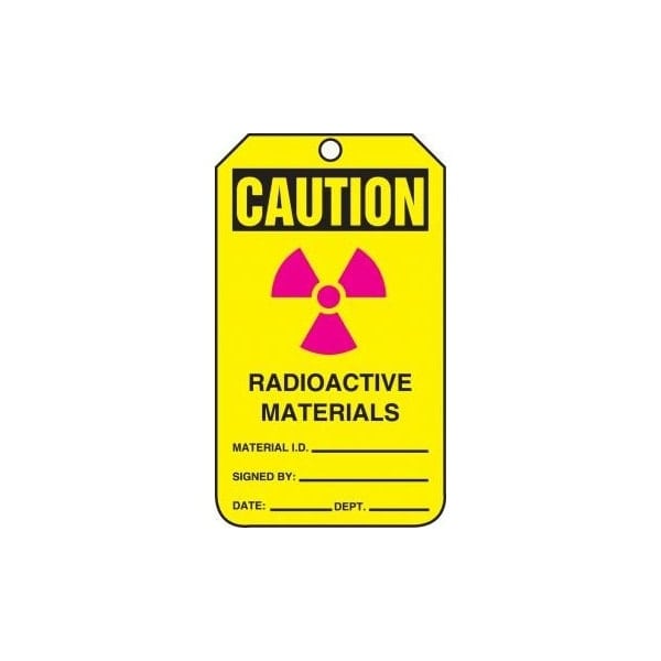 Accuform Safety Tags, CAUTION RADIOACTIVE MATERIALS, 5.75in x 3.25in, PF-Cardstock, 25PK MCGT212CTP - main